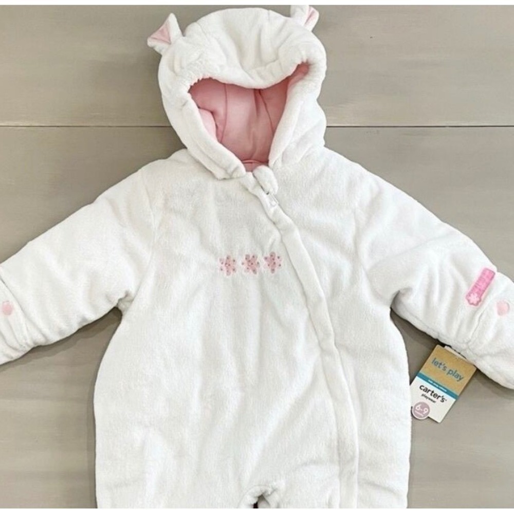 Carter's Infant 6–9M Bunting Snowsuit White Pink NWT
